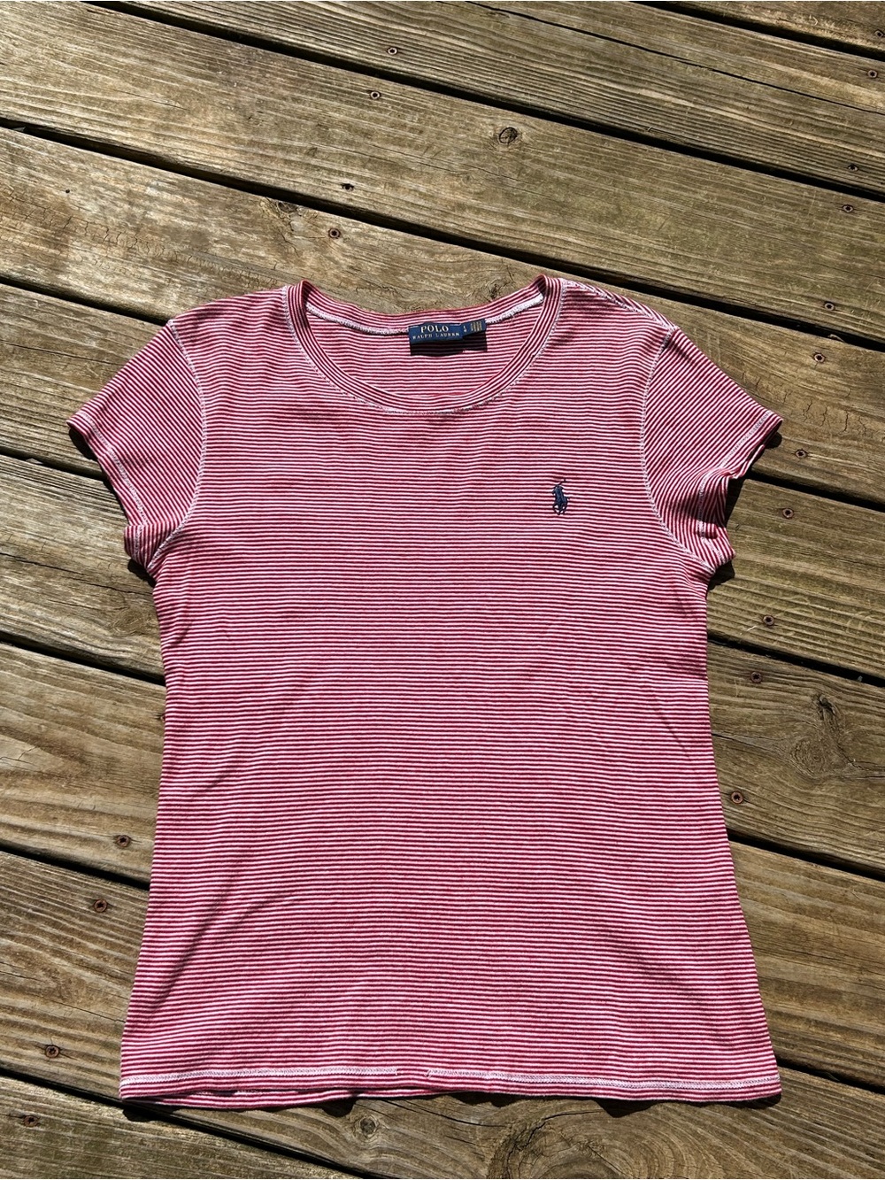 Polo by Ralph Lauren Red & White Striped Crew Neck Tee
